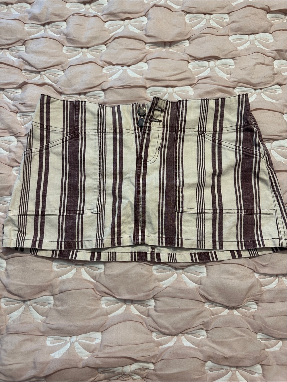 Abercrombie & Fitch Cream and Brown Vertical-Stripe Mini Skirt